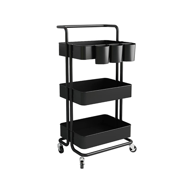 HZ2036 3-tiers rullende opbevaringsvogn hjælpevogn med ekstra hængende kopper
