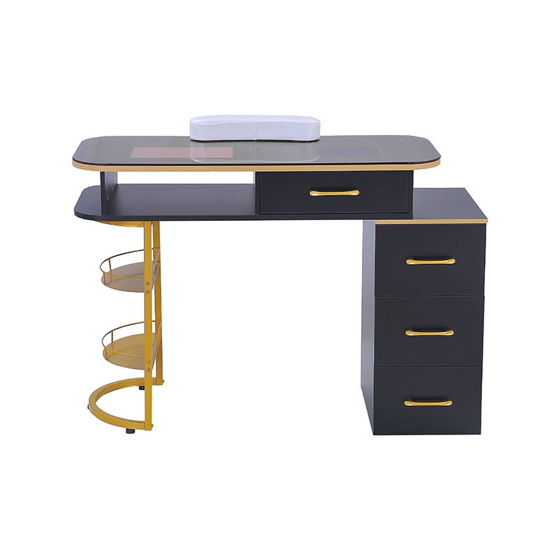 HZ2055 / HZ2055B Manicure bord med glasplade neglebord med 4 skuffer og 2-lags opbevaringshylder